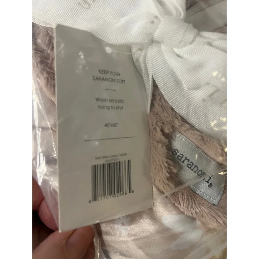 Saranoni Luxury Toddler Blanket Satin Back Daisy Floral Faux Fur 40x60 Tan NIP